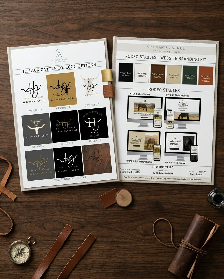 Branding kit and Shopify website design mockup for equestrian business