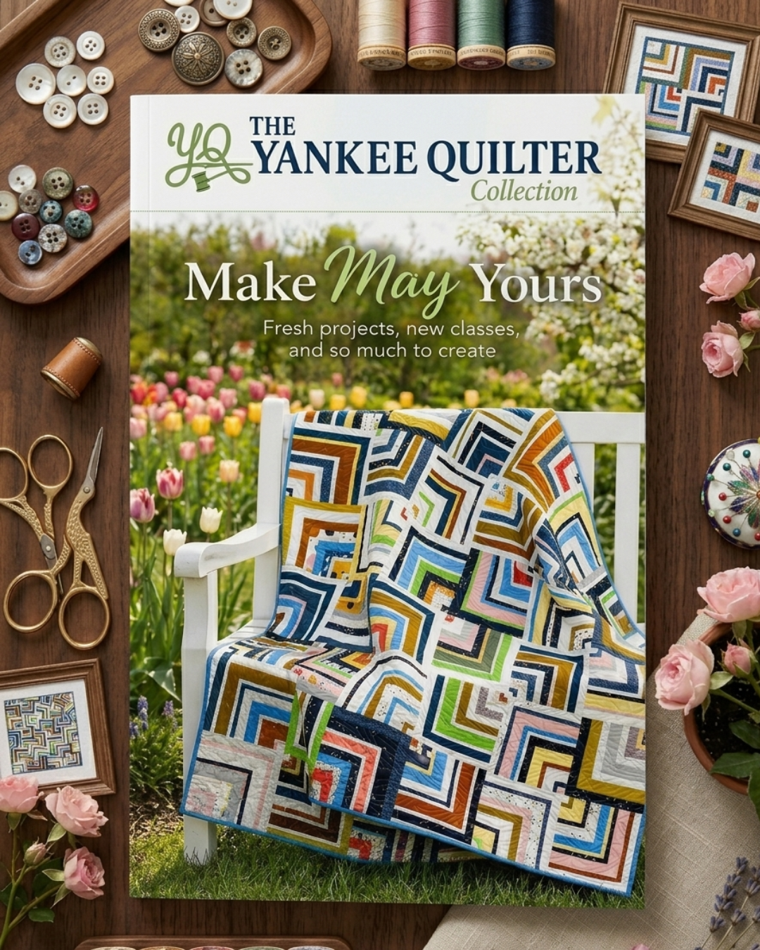 Monthly quilt shop catalog and promotional marketing design for retail business